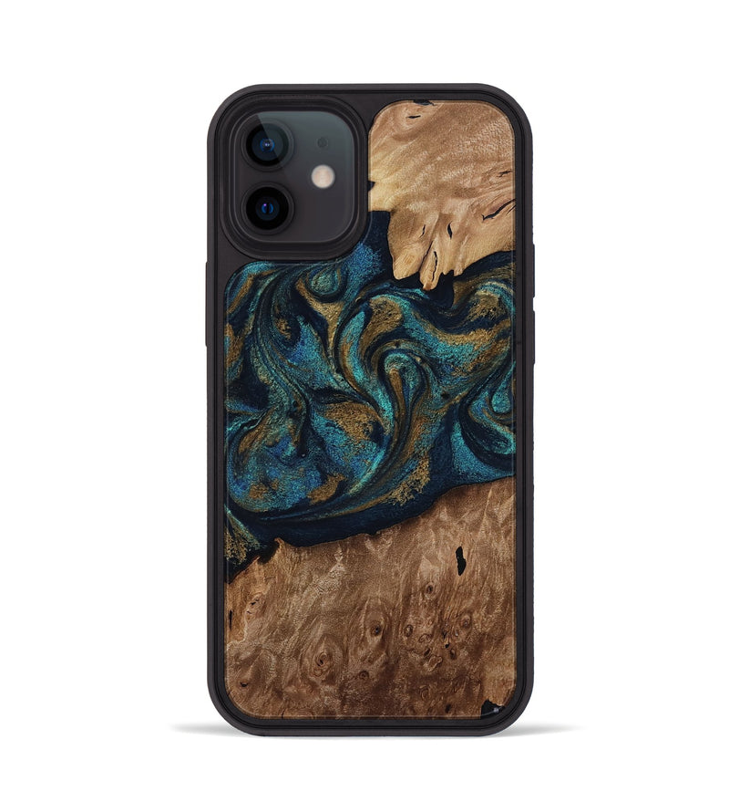 iPhone 12 Wood Phone Case - Dandre (Teal & Gold, 817669)