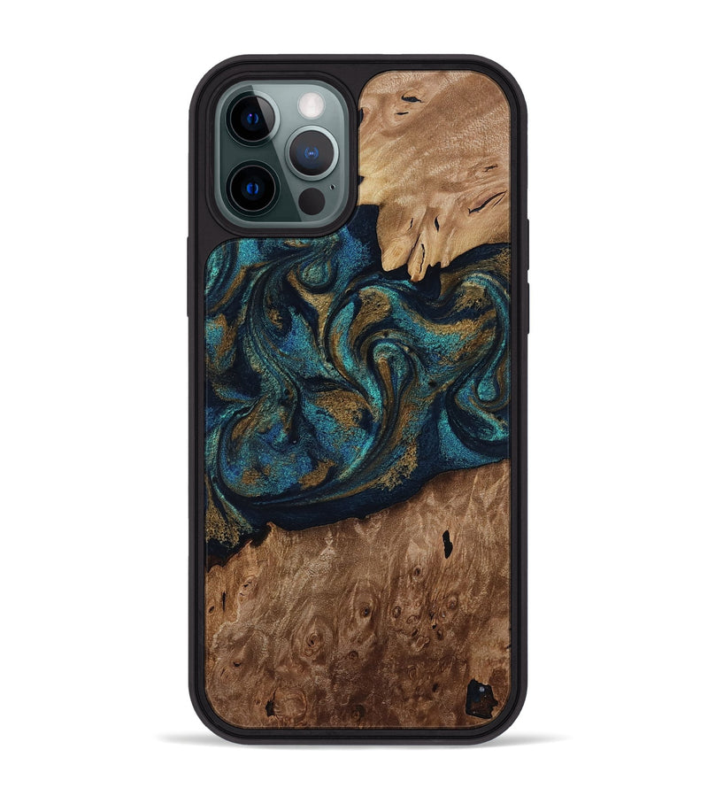 iPhone 12 Pro Max Wood Phone Case - Dandre (Teal & Gold, 817669)