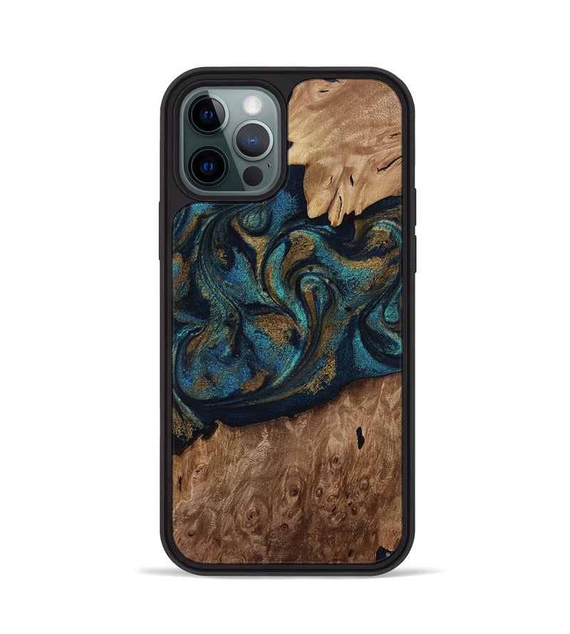 iPhone 12 Pro Wood Phone Case - Dandre (Teal & Gold, 817669)