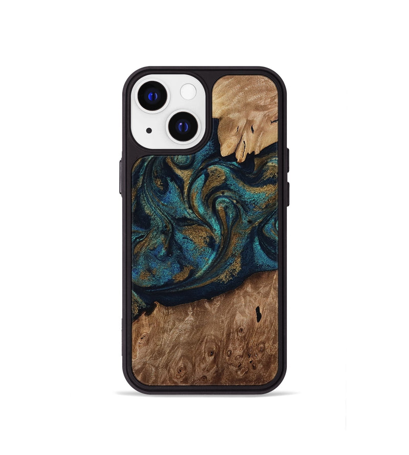 iPhone 13 mini Wood Phone Case - Dandre (Teal & Gold, 817669)