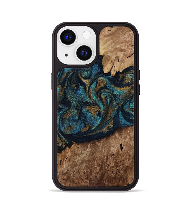 iPhone 13 Wood Phone Case - Dandre (Teal & Gold, 817669)