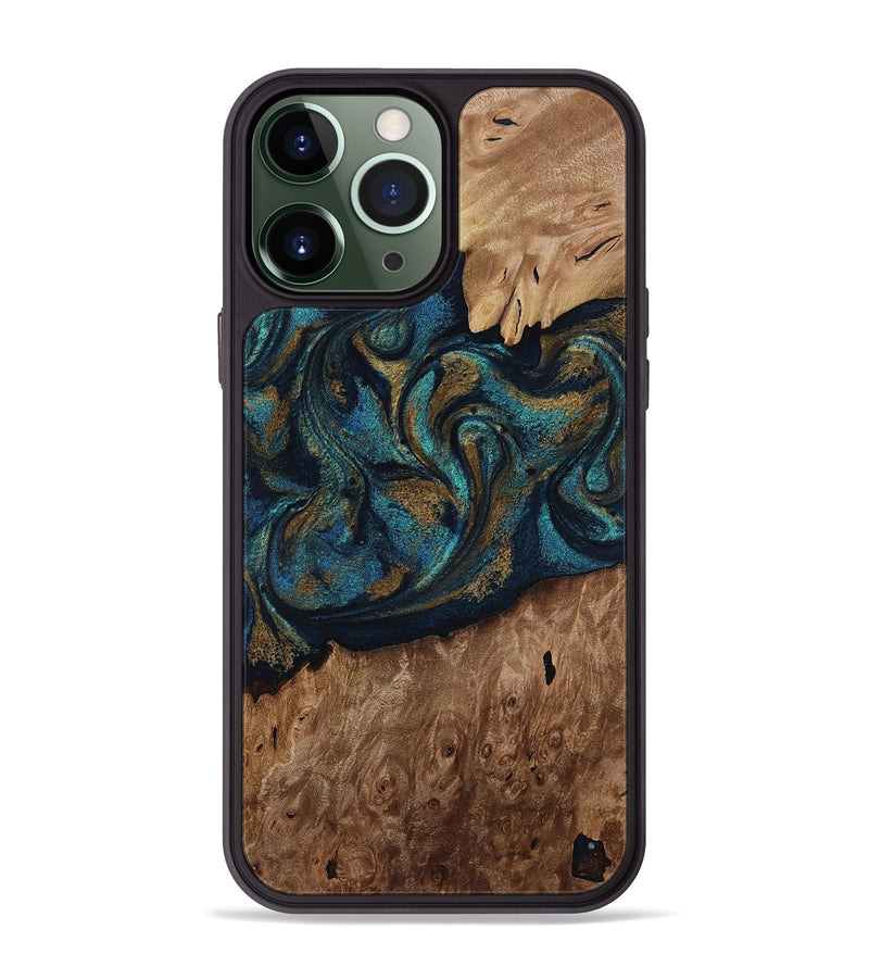 iPhone 13 Pro Max Wood Phone Case - Dandre (Teal & Gold, 817669)