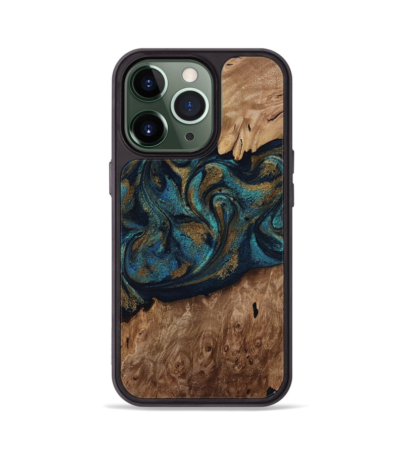 iPhone 13 Pro Wood Phone Case - Dandre (Teal & Gold, 817669)