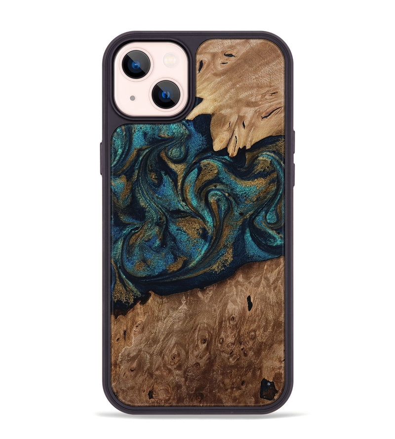 iPhone 14 Plus Wood Phone Case - Dandre (Teal & Gold, 817669)