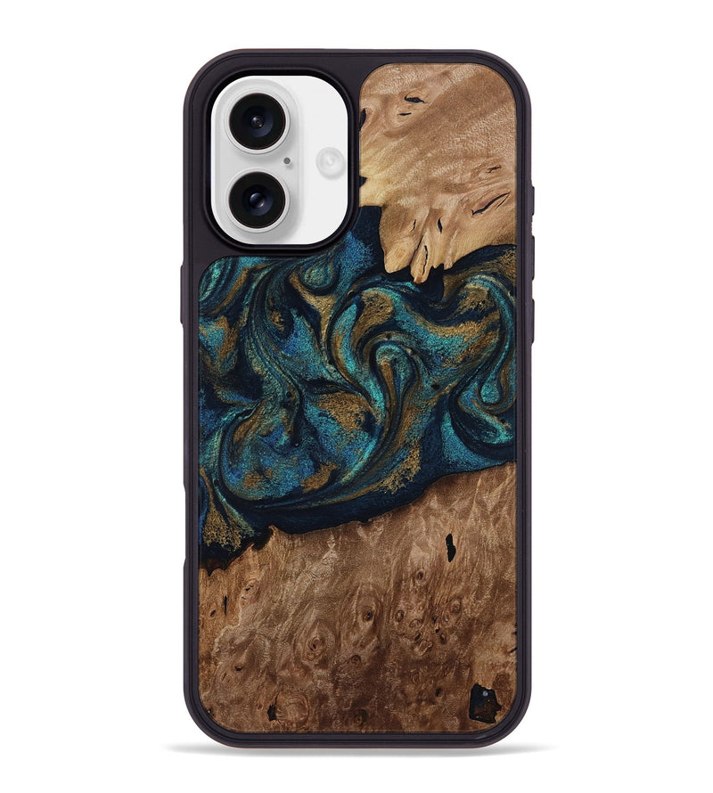 iPhone 16 Plus Wood Phone Case - Dandre (Teal & Gold, 817669)