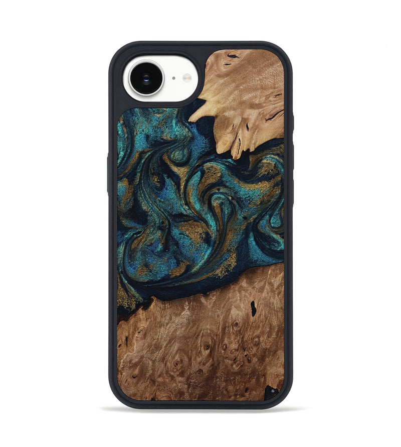 iPhone 16e Wood Phone Case - Dandre (Teal & Gold, 817669)