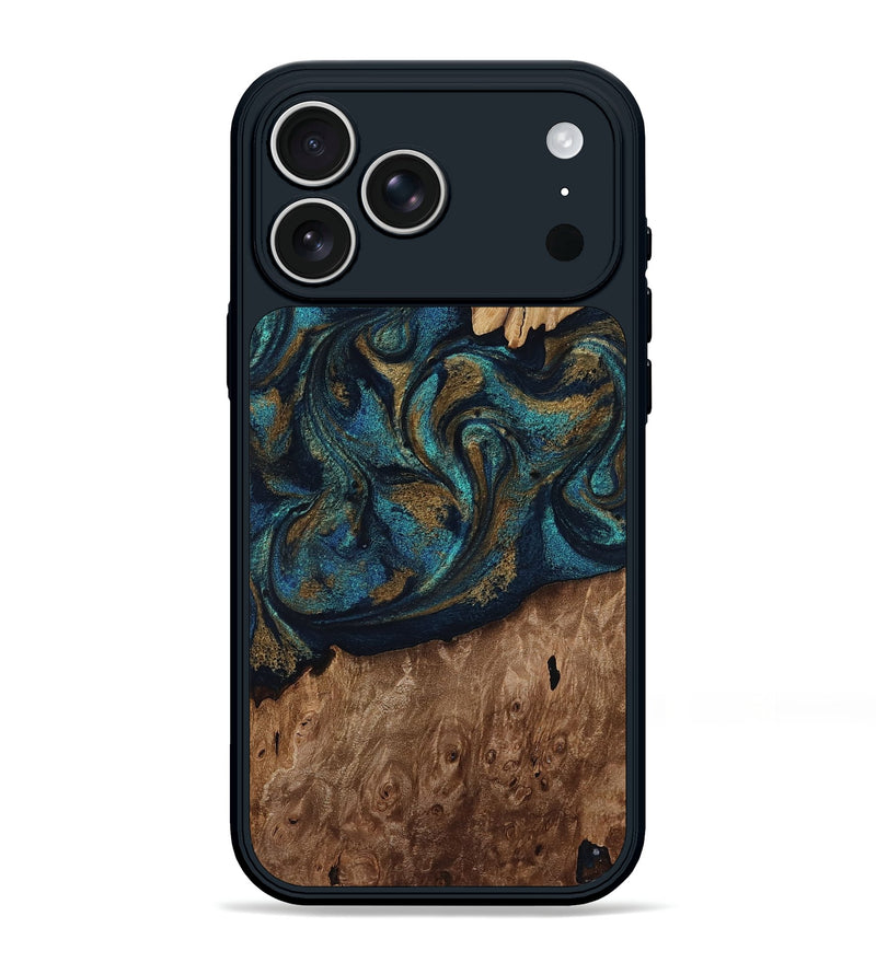 iPhone 17 Pro Max Wood Phone Case - Dandre (Teal & Gold, 817669)