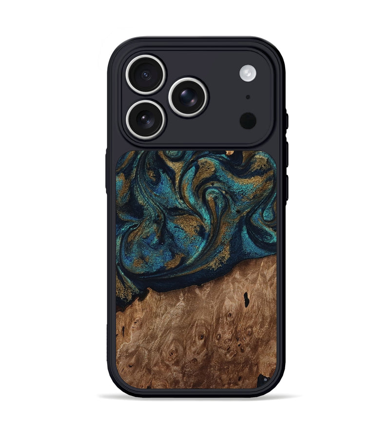 iPhone 17 Pro Wood Phone Case - Dandre (Teal & Gold, 817669)