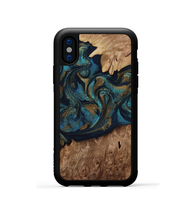 iPhone Xs Wood Phone Case - Dandre (Teal & Gold, 817669)