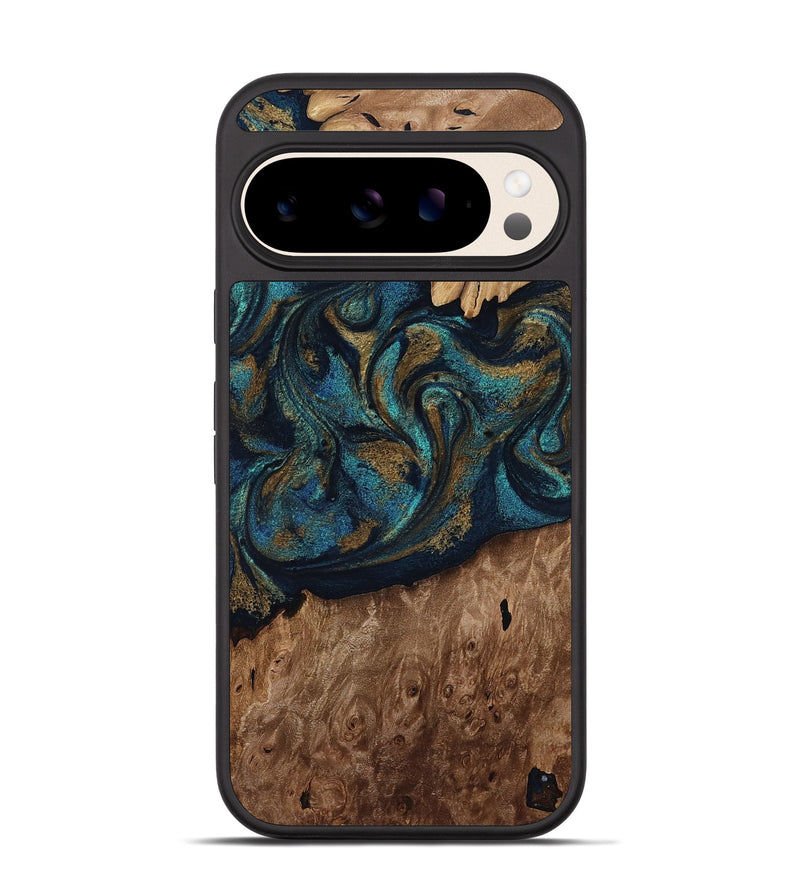 Pixel 10 Wood Phone Case - Dandre (Teal & Gold, 817669)