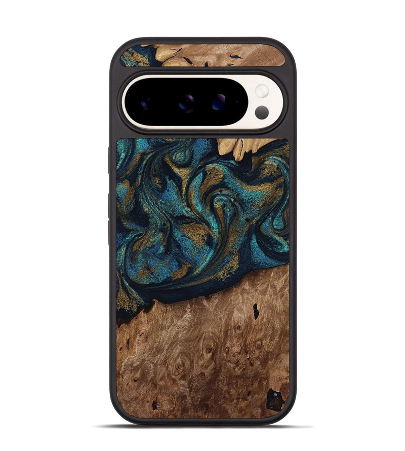 Pixel 9 Wood Phone Case - Dandre (Teal & Gold, 817669)