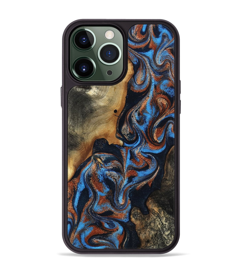 iPhone 13 Pro Max Wood Phone Case - Ami (Teal & Gold, 817670)