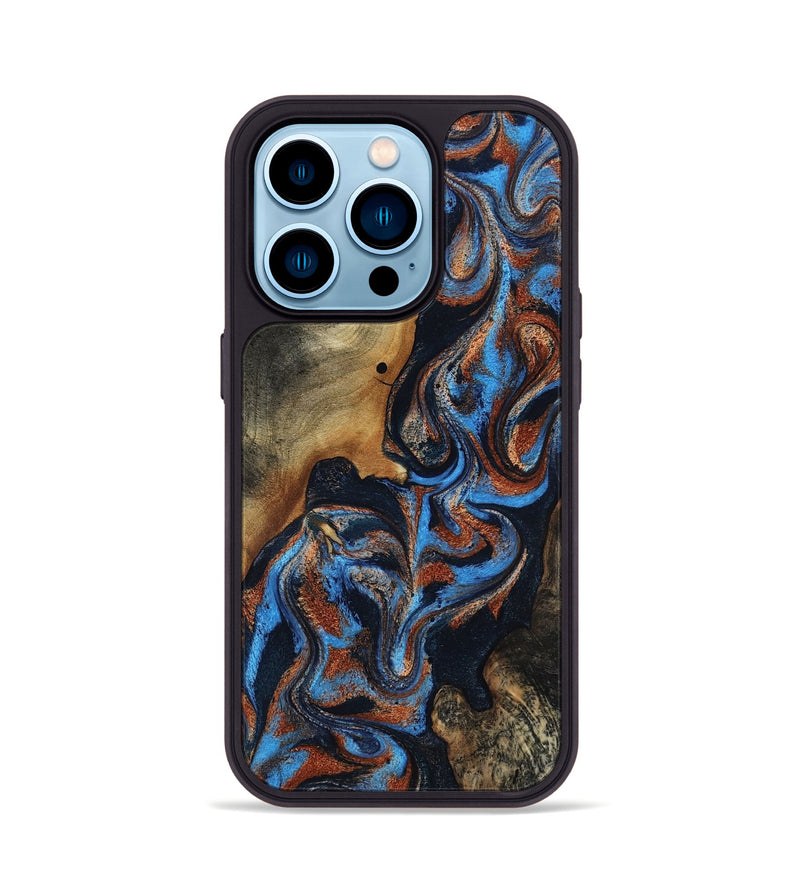 iPhone 14 Pro Wood Phone Case - Ami (Teal & Gold, 817670)