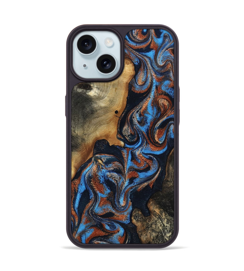 iPhone 15 Wood Phone Case - Ami (Teal & Gold, 817670)