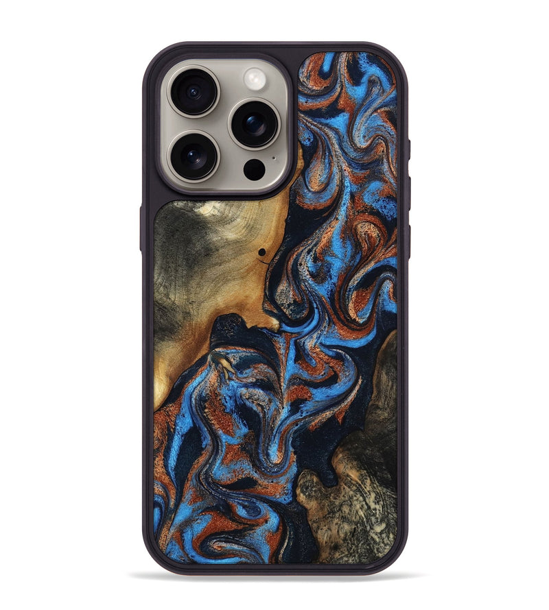 iPhone 15 Pro Max Wood Phone Case - Ami (Teal & Gold, 817670)