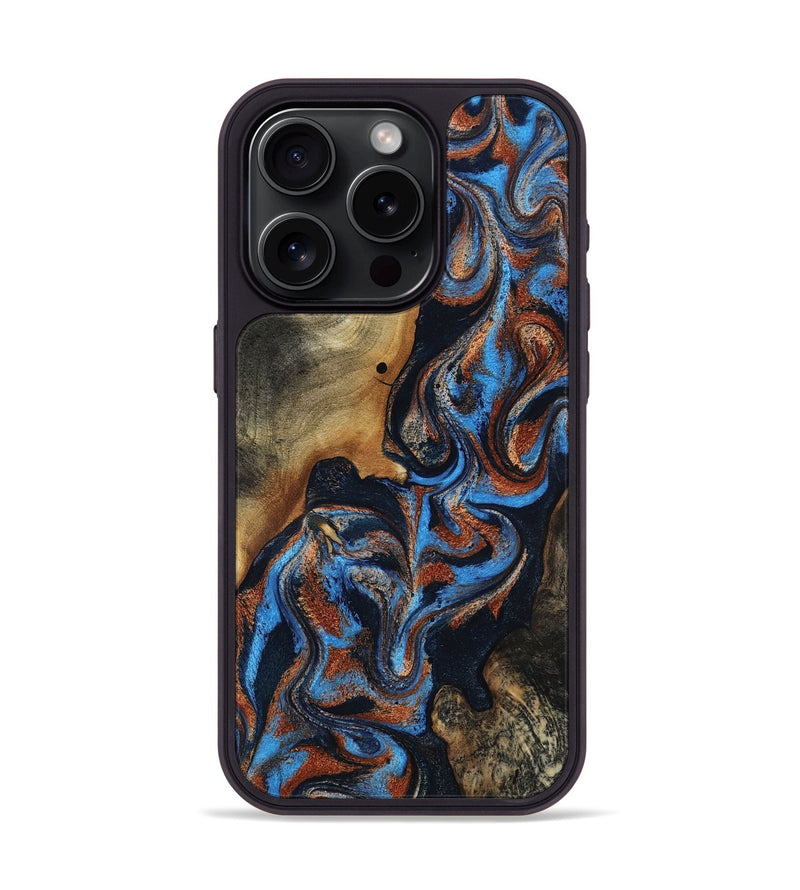 iPhone 15 Pro Wood Phone Case - Ami (Teal & Gold, 817670)