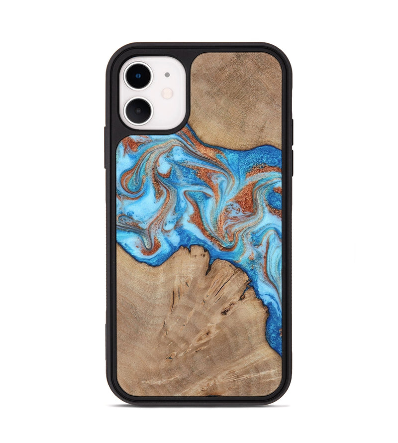 iPhone 11 Wood Phone Case - Zayne (Teal & Gold, 817671)