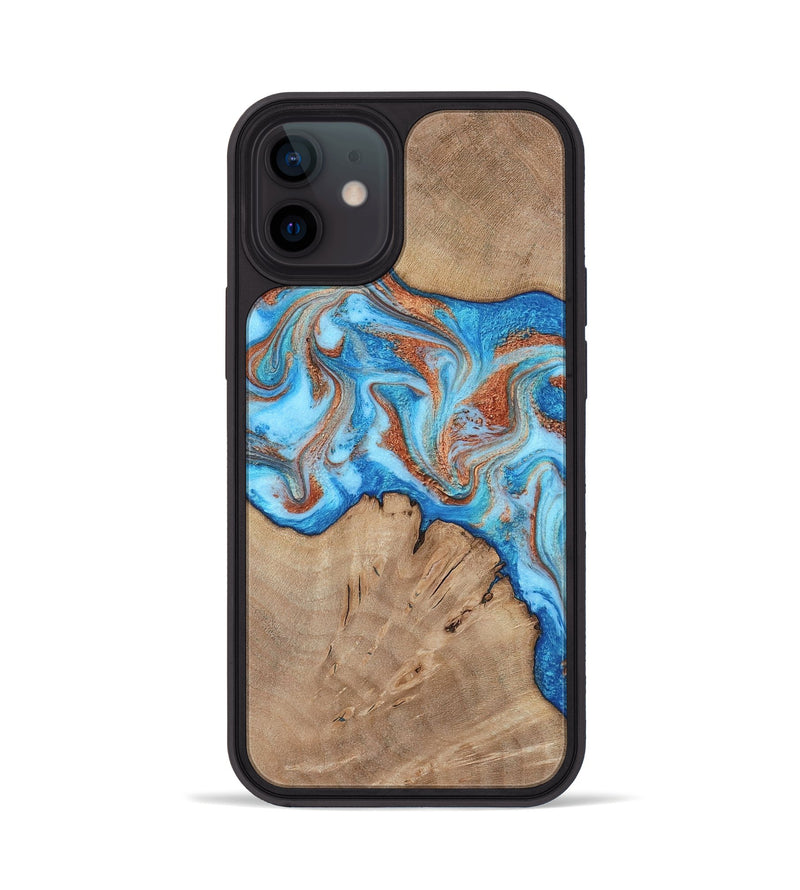 iPhone 12 Wood Phone Case - Zayne (Teal & Gold, 817671)