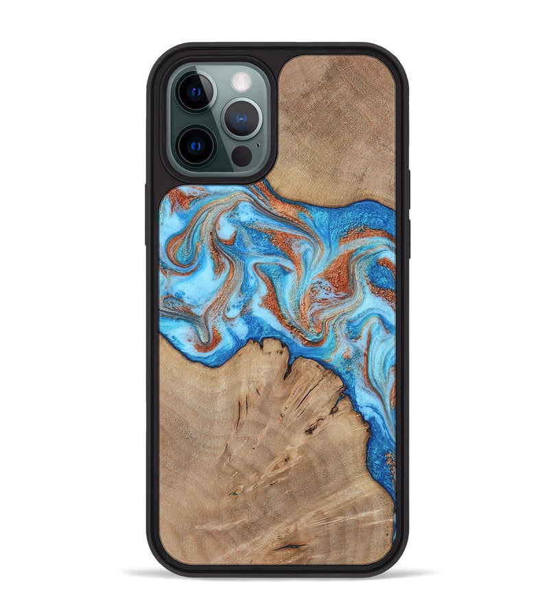 iPhone 12 Pro Max Wood Phone Case - Zayne (Teal & Gold, 817671)
