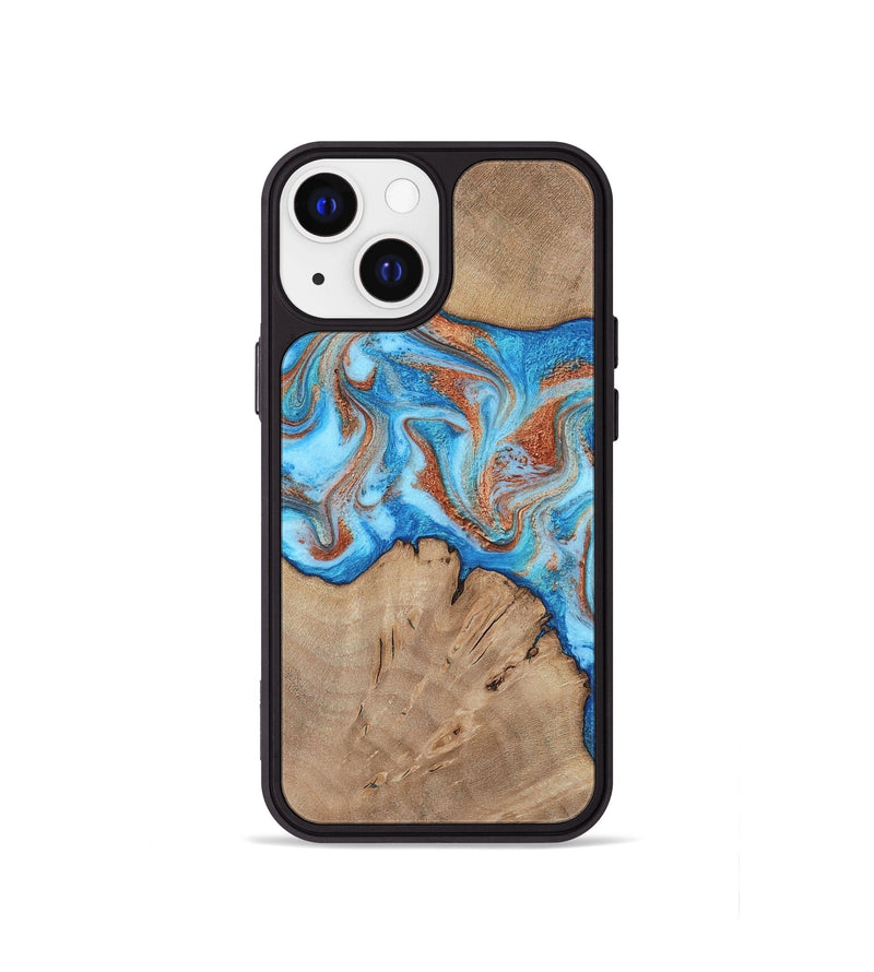 iPhone 13 mini Wood Phone Case - Zayne (Teal & Gold, 817671)