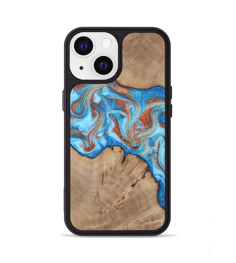 iPhone 13 Wood Phone Case - Zayne (Teal & Gold, 817671)