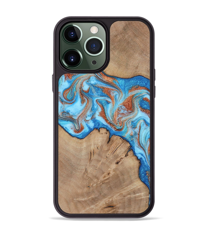 iPhone 13 Pro Max Wood Phone Case - Zayne (Teal & Gold, 817671)