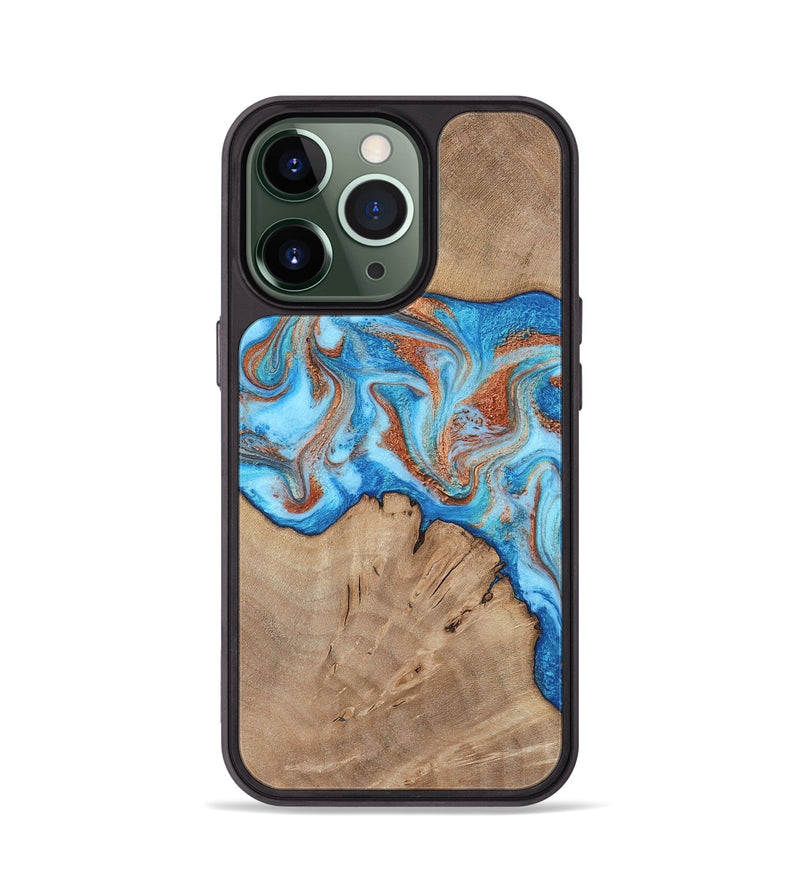 iPhone 13 Pro Wood Phone Case - Zayne (Teal & Gold, 817671)