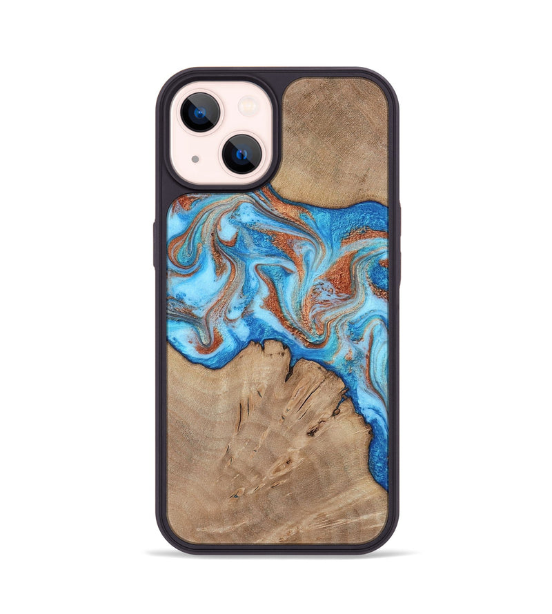 iPhone 14 Wood Phone Case - Zayne (Teal & Gold, 817671)