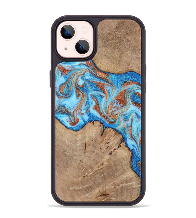iPhone 14 Plus Wood Phone Case - Zayne (Teal & Gold, 817671)