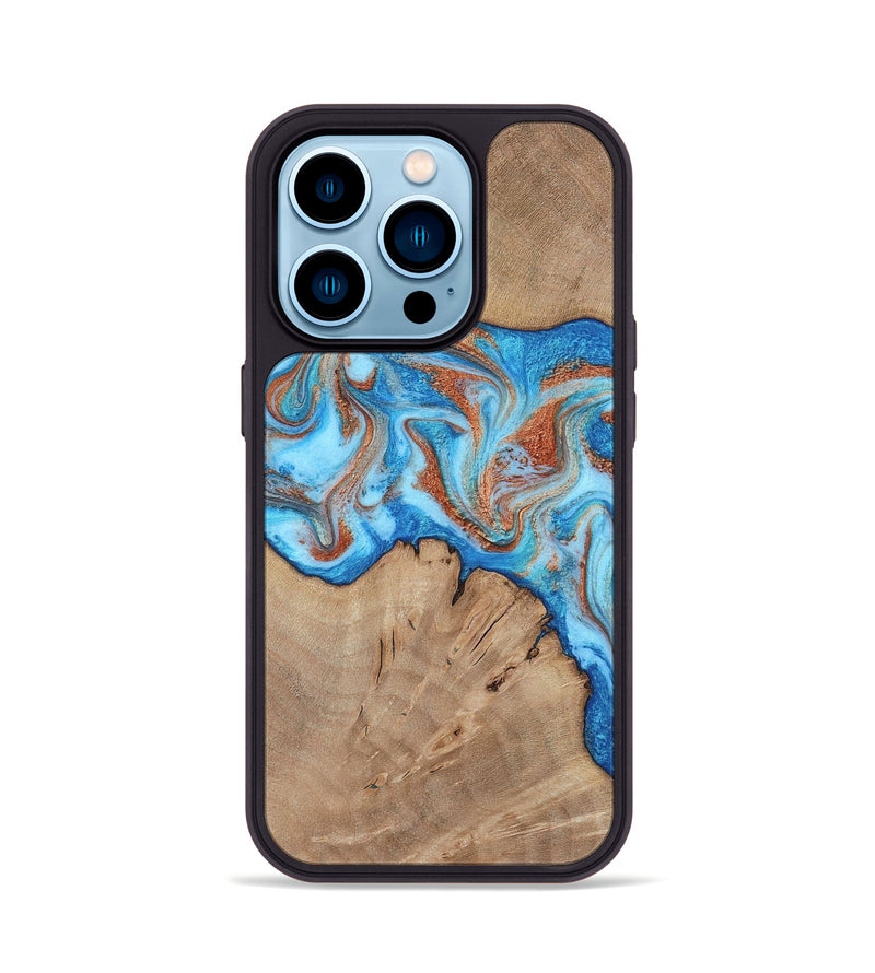 iPhone 14 Pro Wood Phone Case - Zayne (Teal & Gold, 817671)