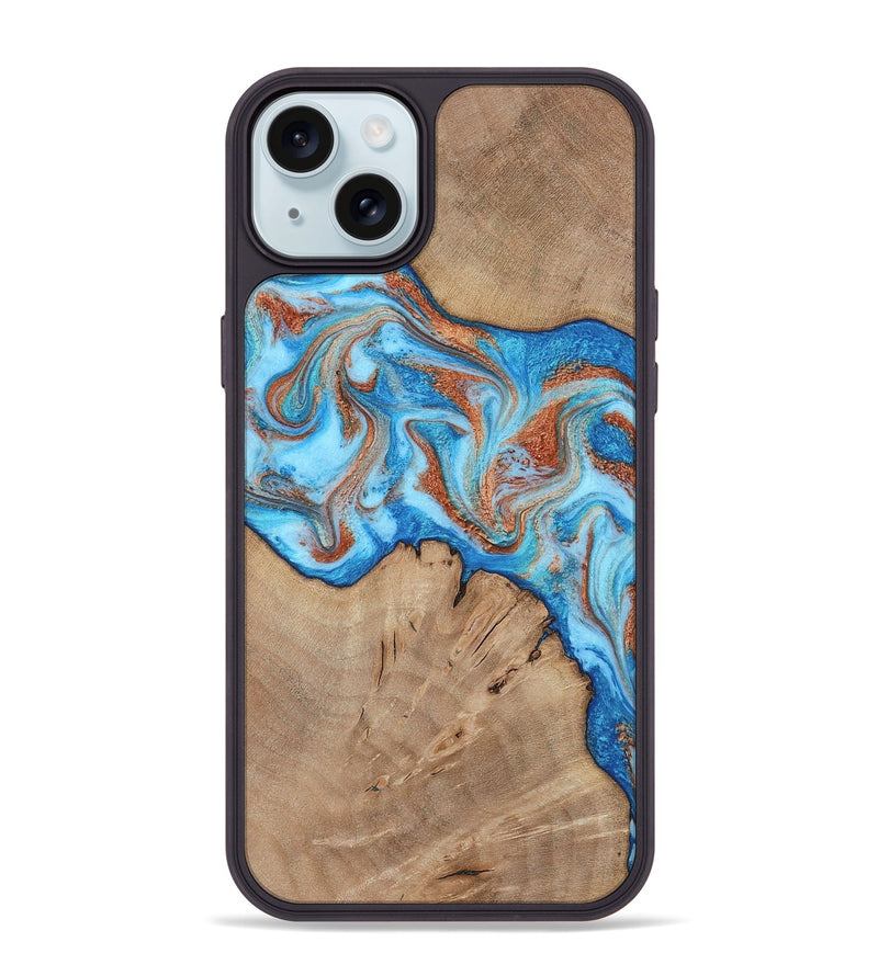 iPhone 15 Plus Wood Phone Case - Zayne (Teal & Gold, 817671)