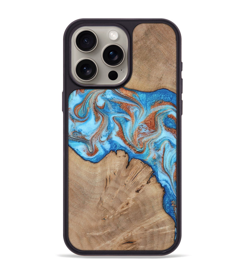 iPhone 15 Pro Max Wood Phone Case - Zayne (Teal & Gold, 817671)