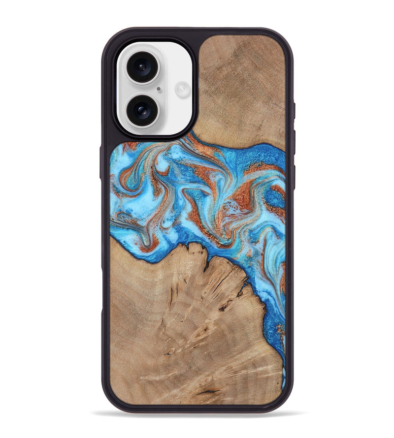 iPhone 16 Plus Wood Phone Case - Zayne (Teal & Gold, 817671)