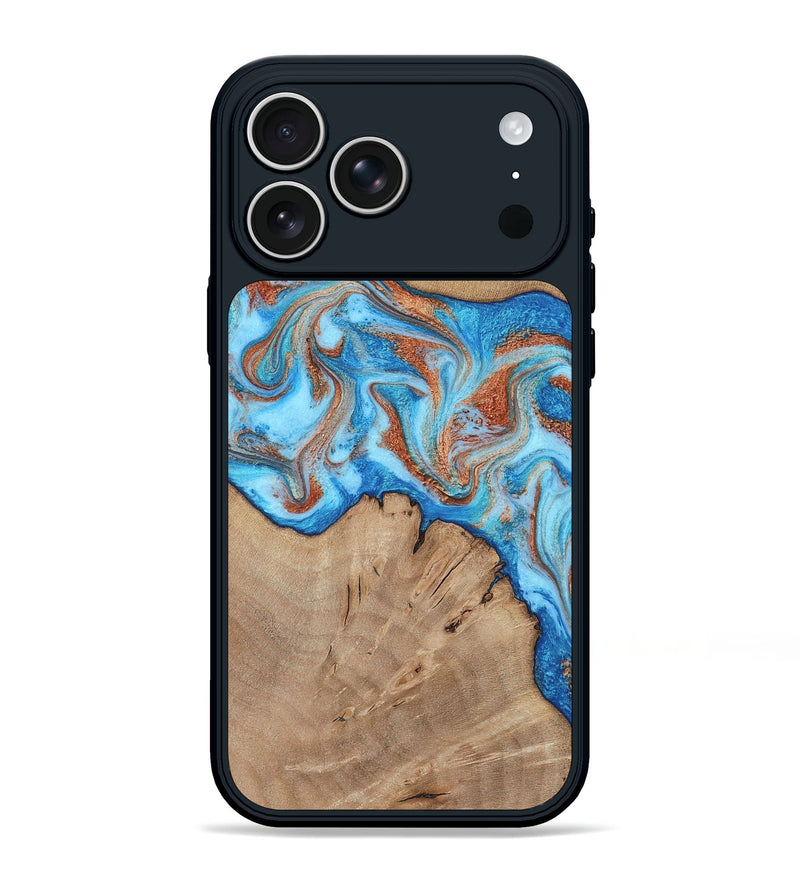 iPhone 17 Pro Max Wood Phone Case - Zayne (Teal & Gold, 817671)
