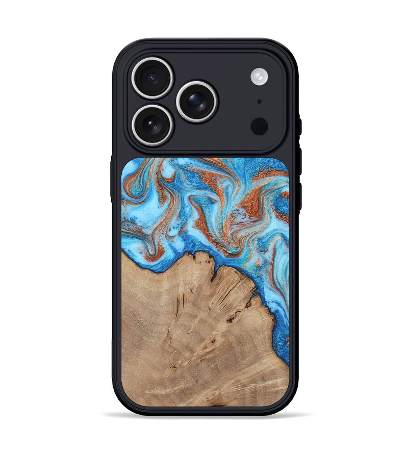 iPhone 17 Pro Wood Phone Case - Zayne (Teal & Gold, 817671)