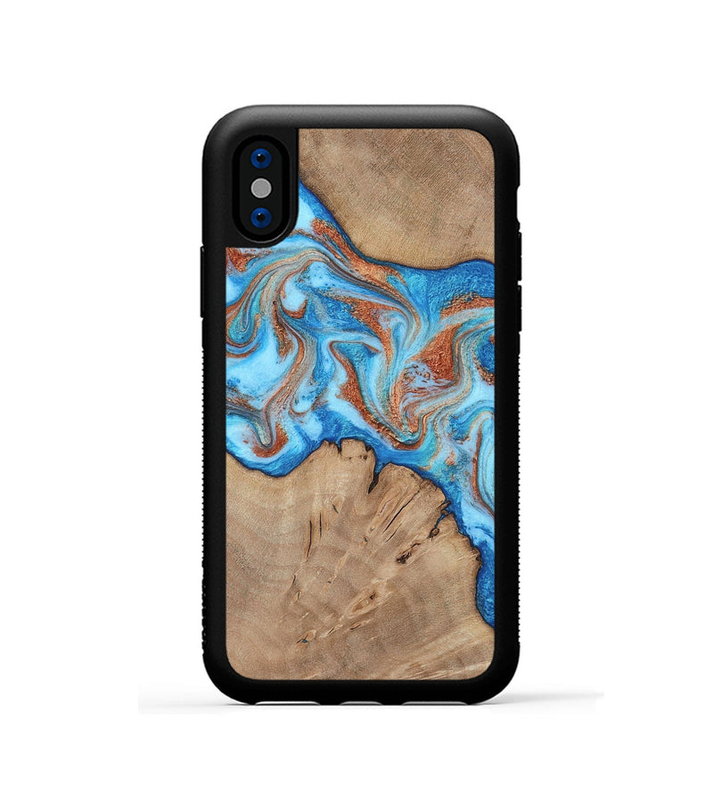 iPhone Xs Wood Phone Case - Zayne (Teal & Gold, 817671)