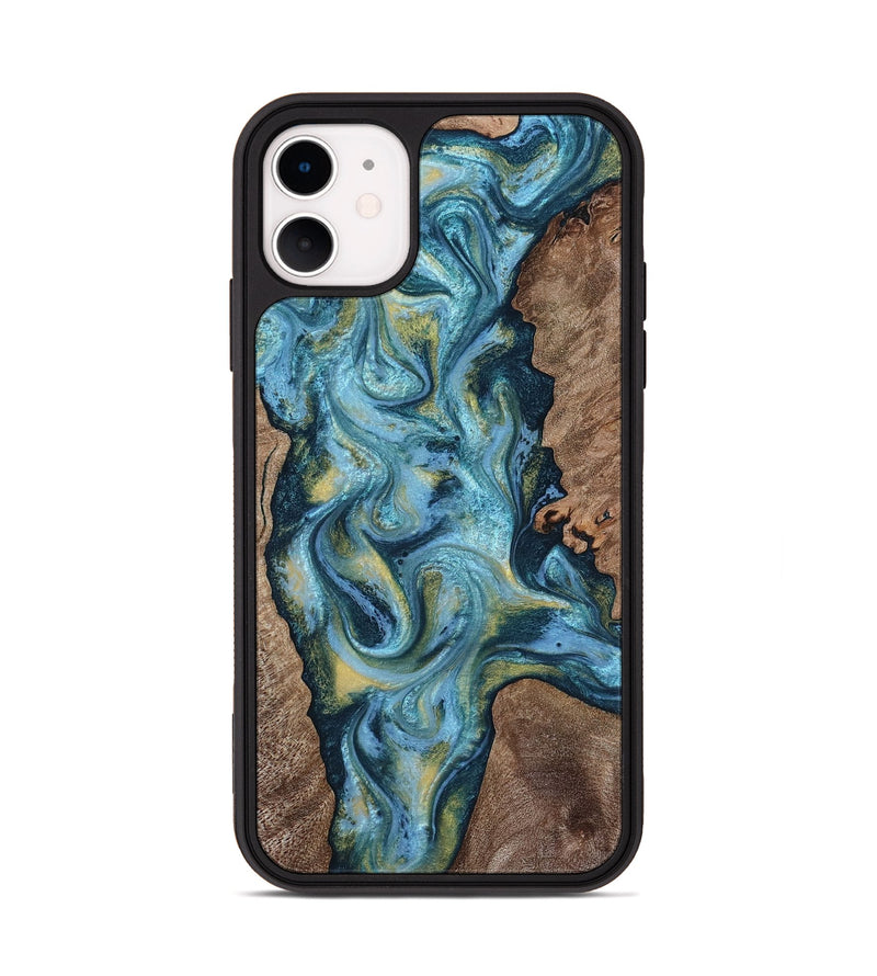iPhone 11 Wood Phone Case - Chace (Teal & Gold, 817672)
