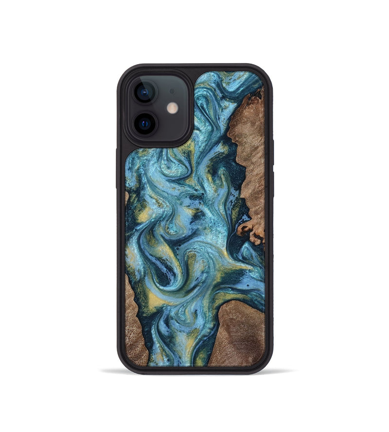 iPhone 12 mini Wood Phone Case - Chace (Teal & Gold, 817672)