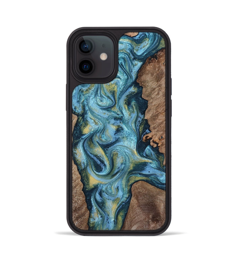 iPhone 12 Wood Phone Case - Chace (Teal & Gold, 817672)