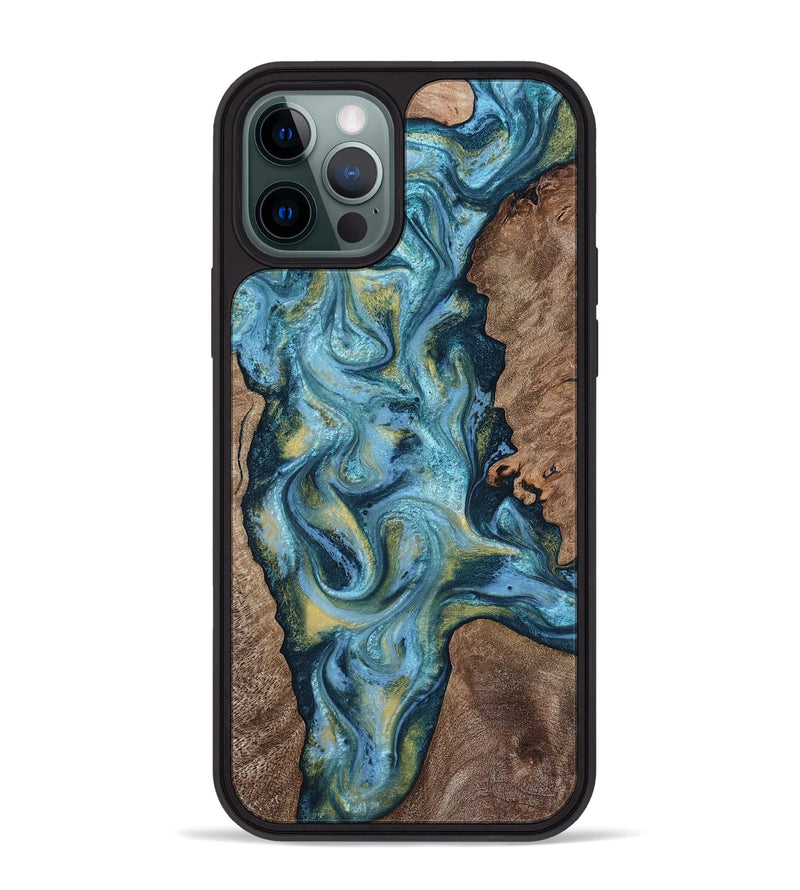 iPhone 12 Pro Max Wood Phone Case - Chace (Teal & Gold, 817672)