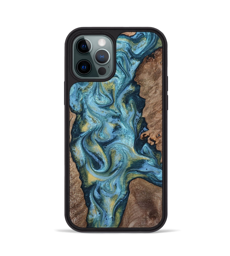iPhone 12 Pro Wood Phone Case - Chace (Teal & Gold, 817672)
