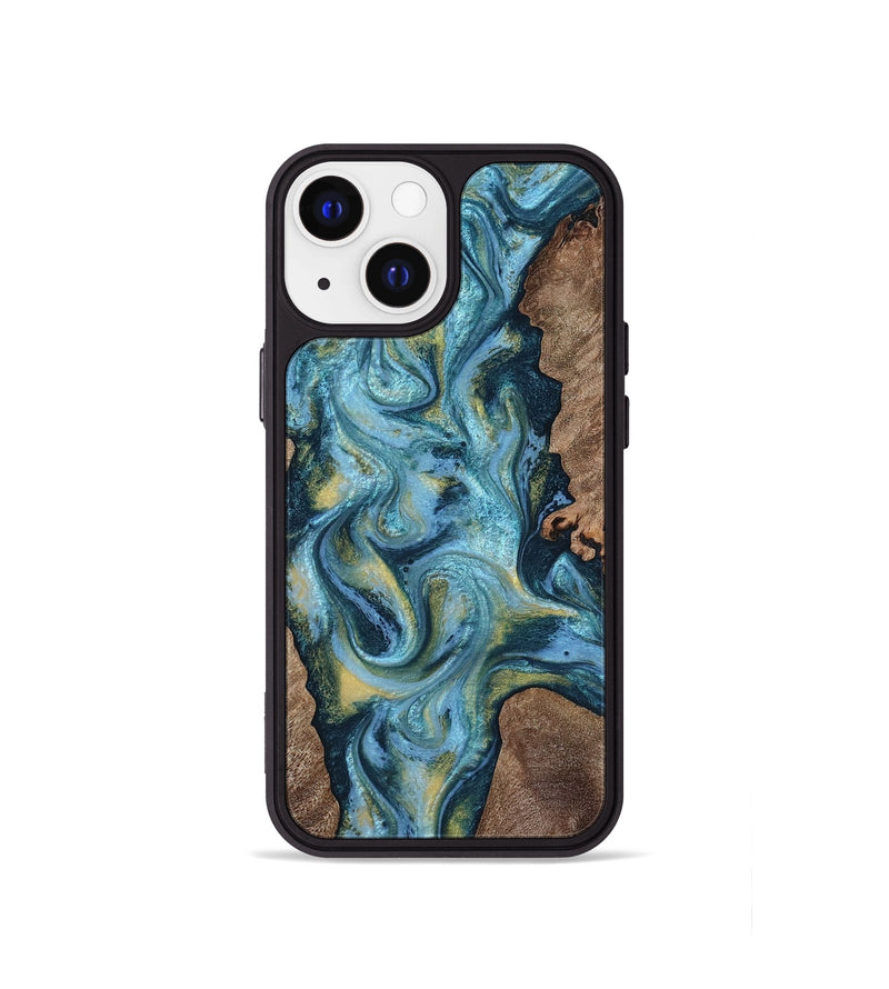 iPhone 13 mini Wood Phone Case - Chace (Teal & Gold, 817672)