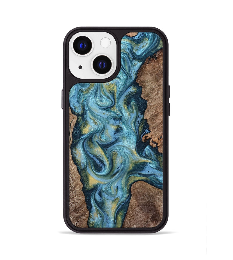 iPhone 13 Wood Phone Case - Chace (Teal & Gold, 817672)