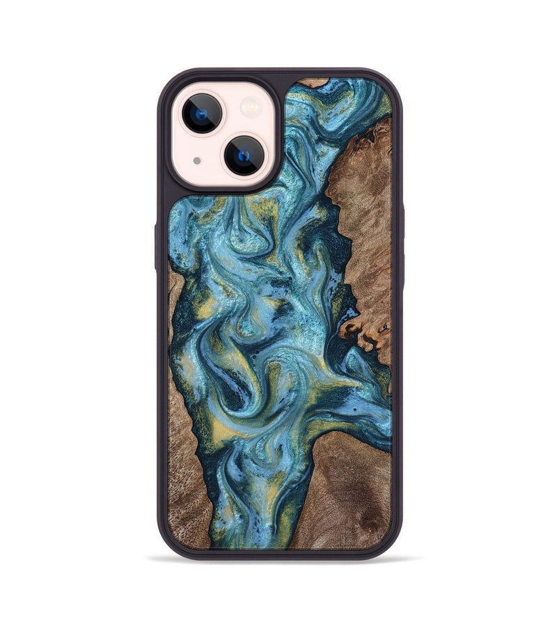 iPhone 14 Wood Phone Case - Chace (Teal & Gold, 817672)