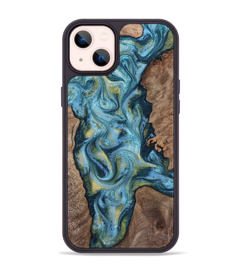 iPhone 14 Plus Wood Phone Case - Chace (Teal & Gold, 817672)