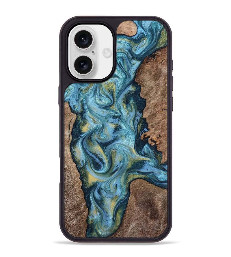 iPhone 16 Plus Wood Phone Case - Chace (Teal & Gold, 817672)