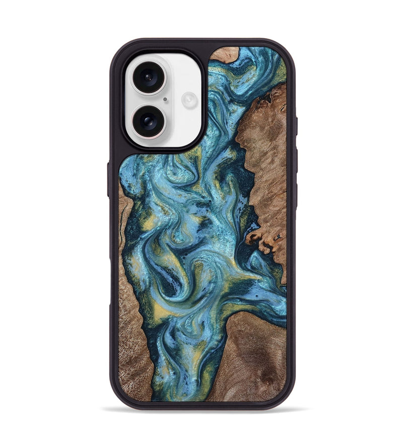 iPhone 17 Wood Phone Case - Chace (Teal & Gold, 817672)