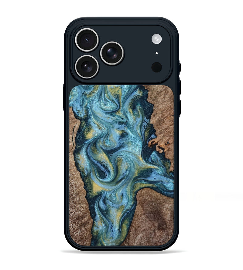 iPhone 17 Pro Max Wood Phone Case - Chace (Teal & Gold, 817672)