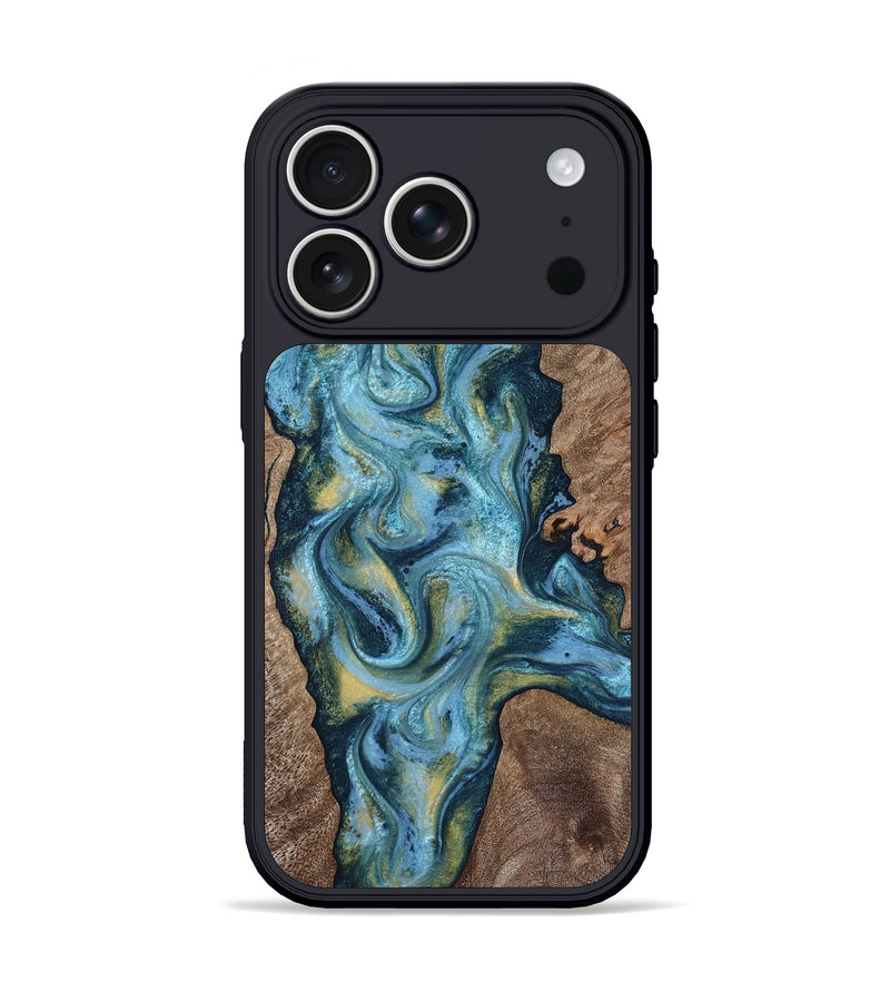 iPhone 17 Pro Wood Phone Case - Chace (Teal & Gold, 817672)