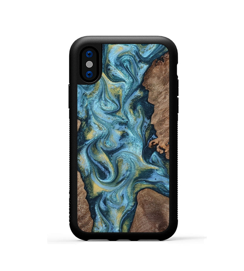 iPhone Xs Wood Phone Case - Chace (Teal & Gold, 817672)